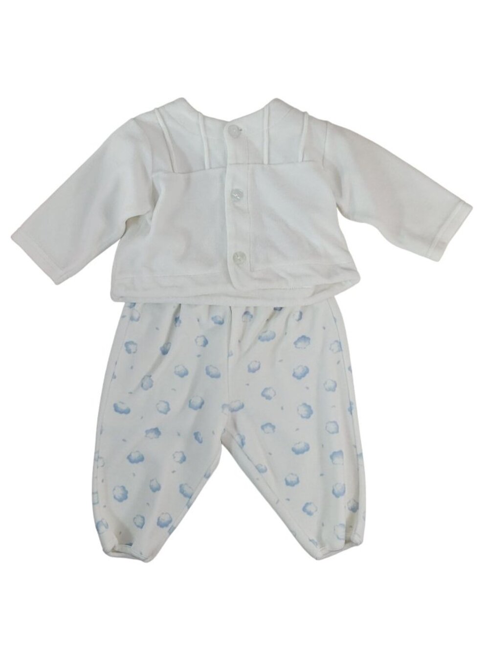 Baby Boy Two Piece Outfit Blue White Size 6 Months Clouds Button Soft Vintage